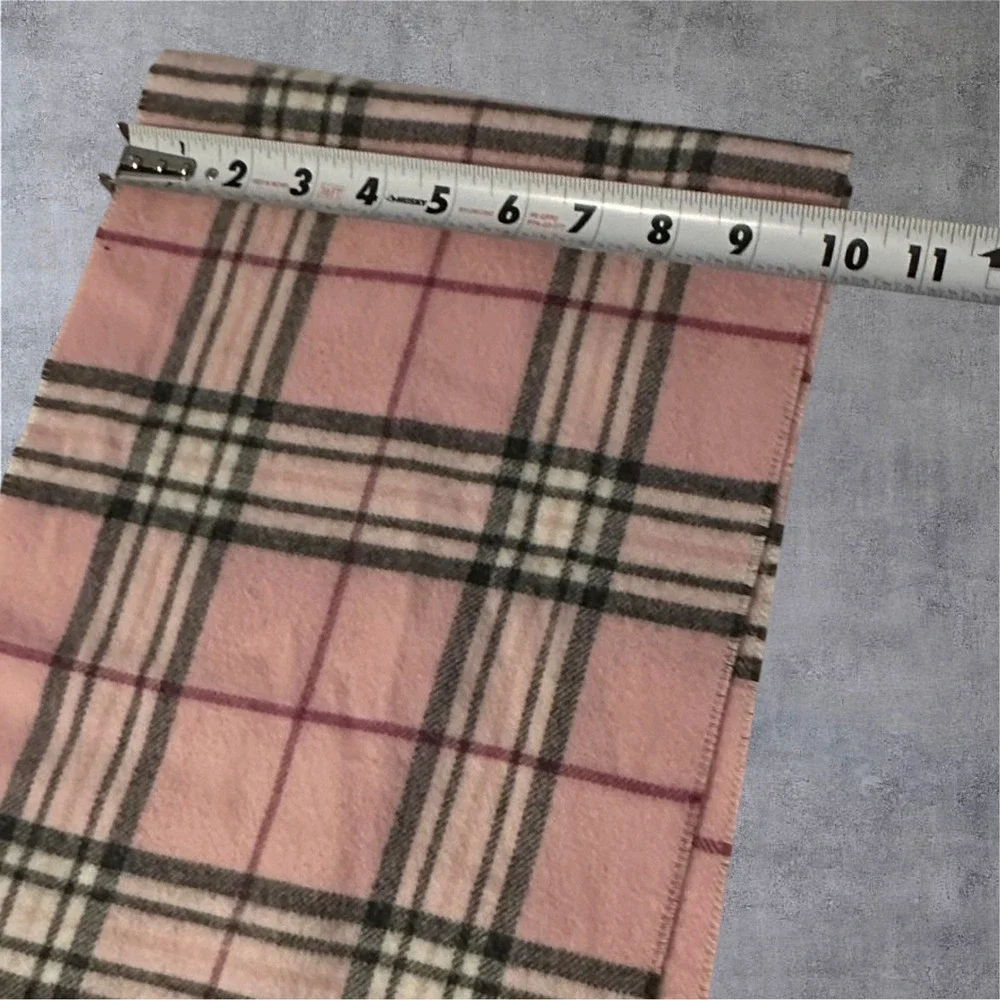 Preston‎ & York Plaid Scarf Womens 64x10 Pink Rabbit Fur Pom Pom Fringe